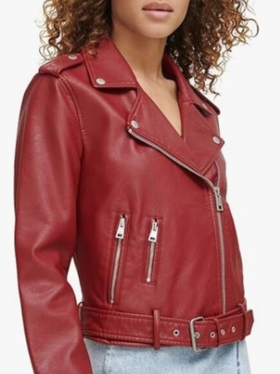 Levi's Jackets & Blazers - Levi's Red Faux Leather Moto Cropped Jacket with Asymmetrical Zip